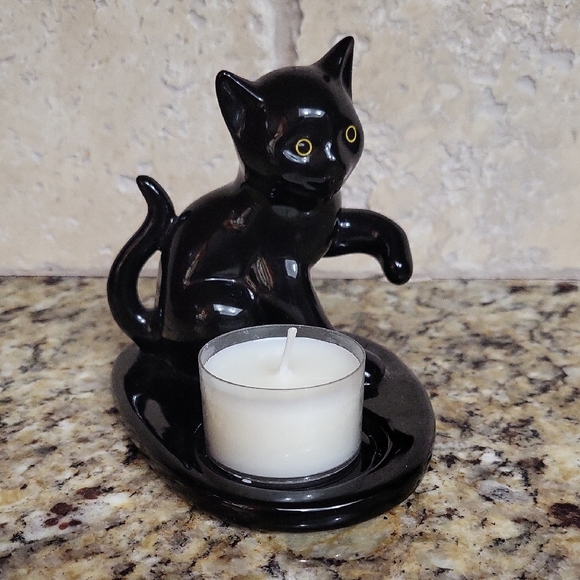 Partylite Ceramic Black Cat Tea Light Holder - Picture 1 of 7